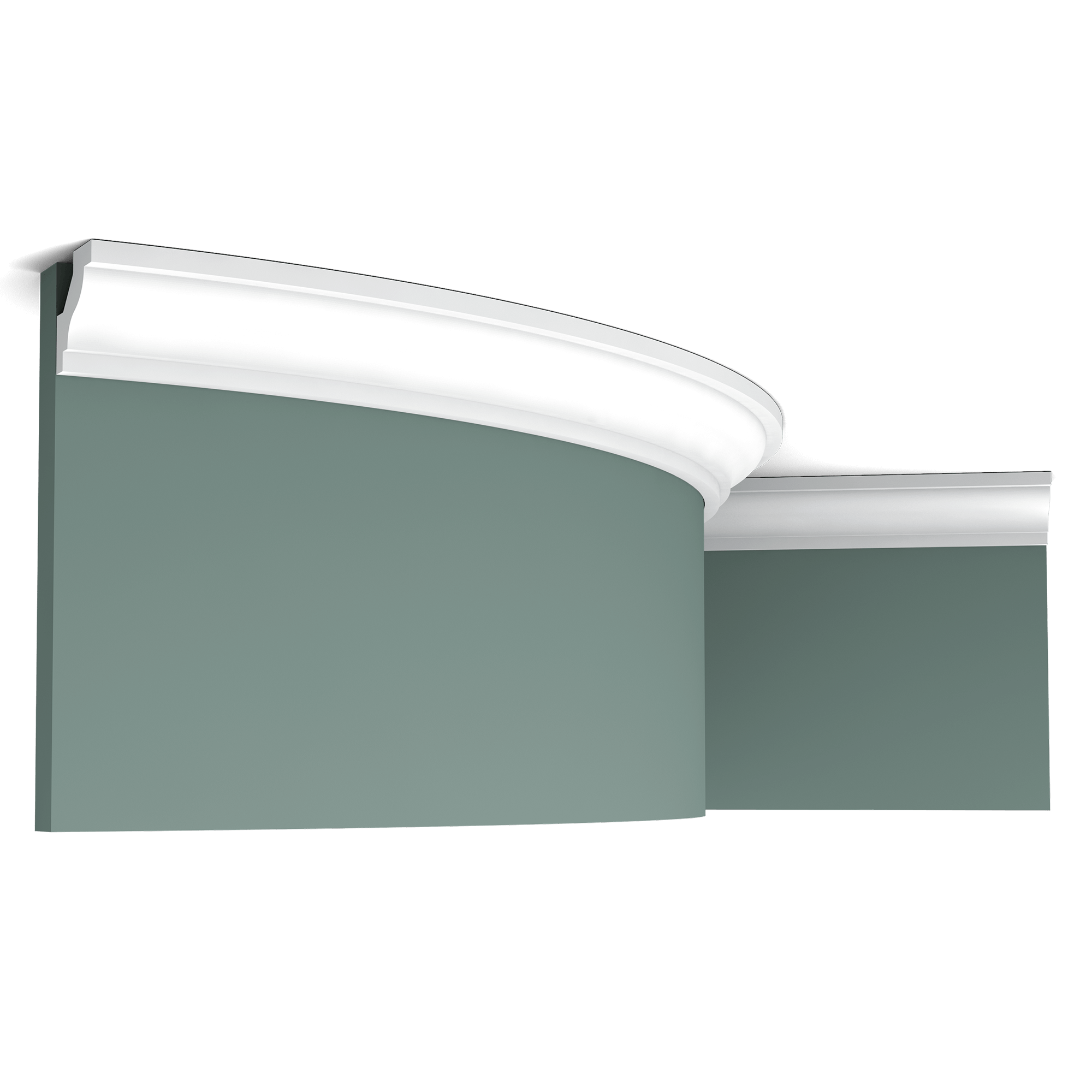c230f cornice moulding 3c4a Flexible version of the C230. Narrow cornice moulding with a classic linear design. Thanks to its Flex technology, curved walls and surfaces are no problem. Installation remark: It is necessary to screw this profile on the wall. Flex Radius: R min = 150 cm