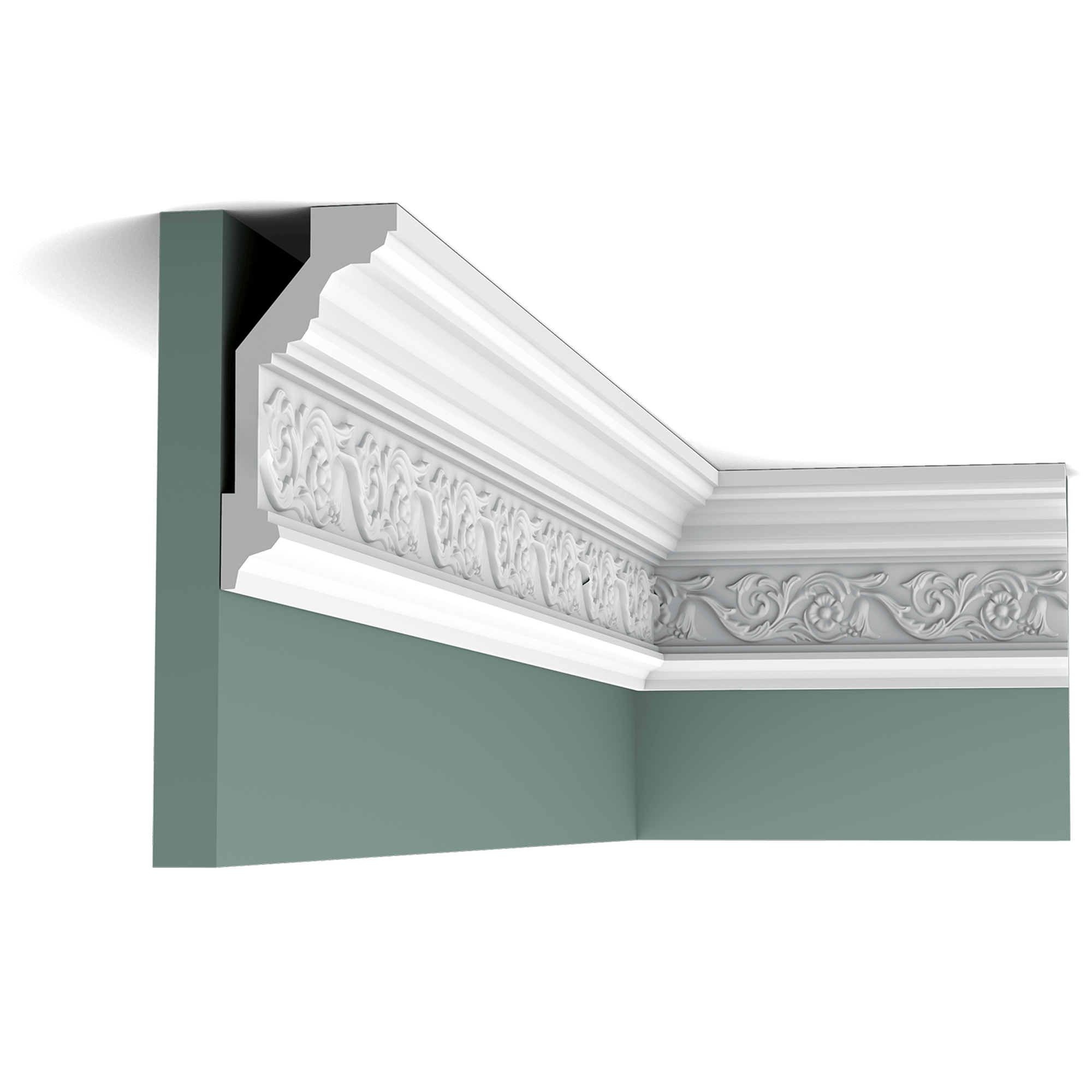 c303 border 68c4 Classic cornice moulding with splendid pattern of flowers and foliage. This high moulding adds instant sophistication to your space.