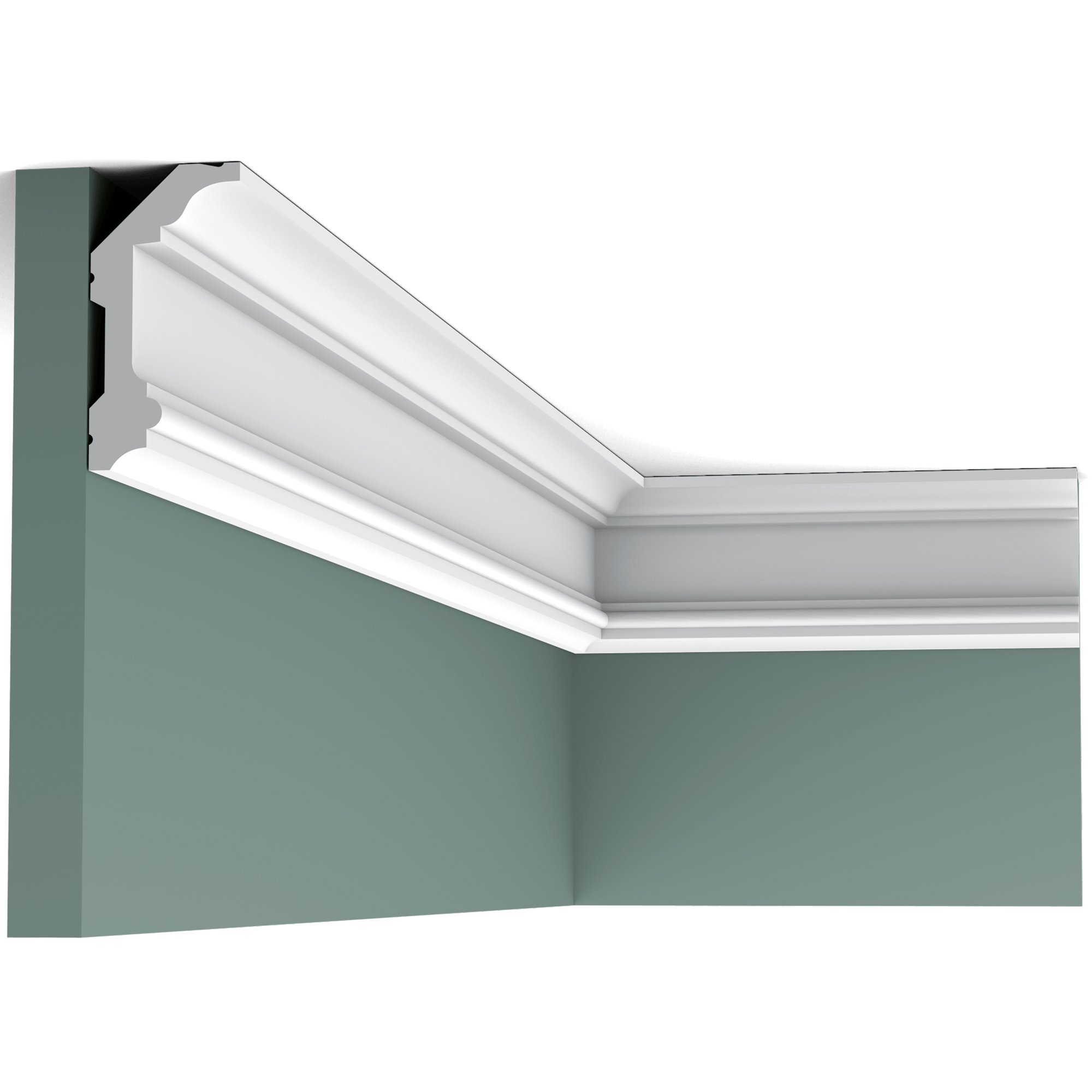 c321 cornice moulding 1731 Classic Cotswold model with linear design. This bestseller can be mounted in two ways, fixing the flat section to either the wall or the ceiling.