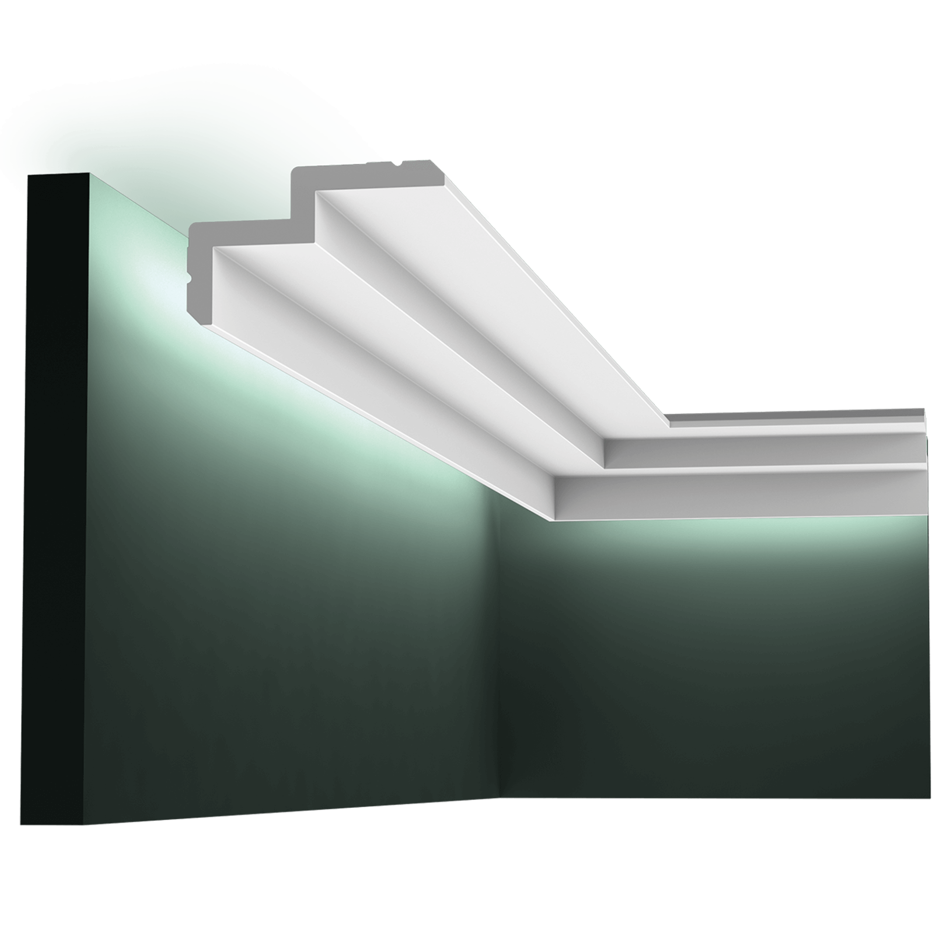 c390 downlighter 0e7c This clean, modern profile from the Steps range can also be used to conceal LED lighting. The angled corners above and below provide additional subtle shadow lines. Designed by Orio Tonini.
