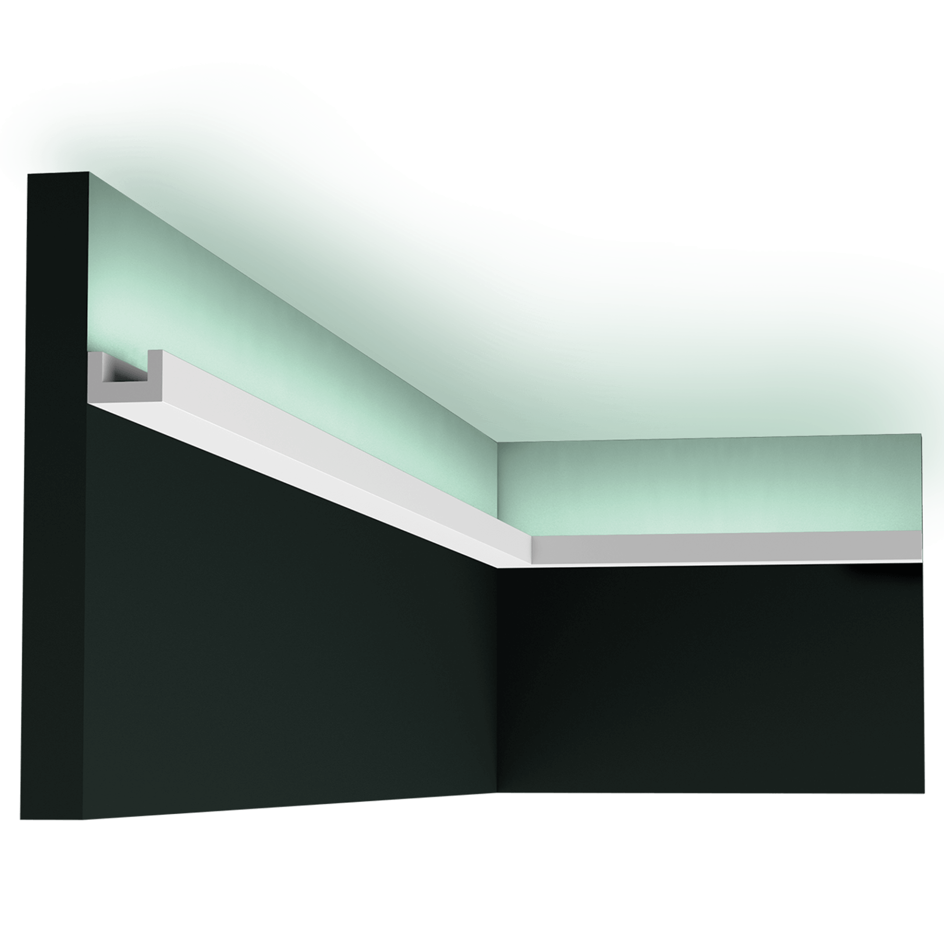 Subtle, impact-resistant U-shaped profile. Add ambience to your interior with indirect LED lighting. Designed by Orio Tonini. Installation remark: use an aluminum tape on the inside of the profile, or an aluminum LED support to avoid the light showing through the moulding.