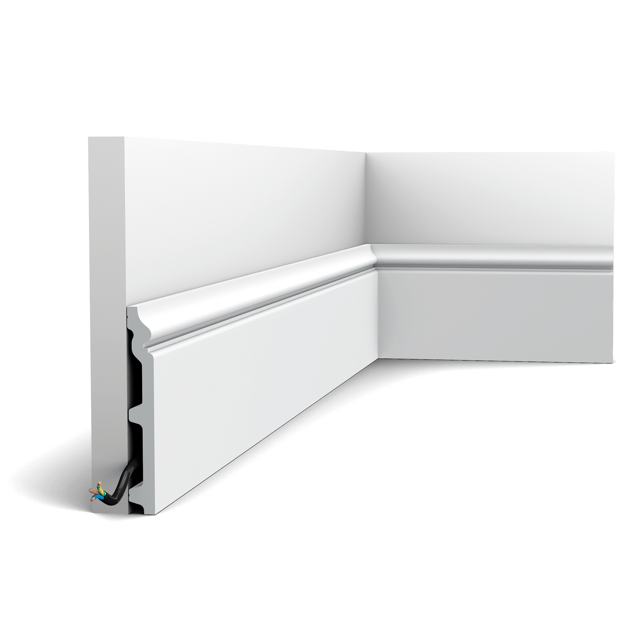 NEW - Product finished with RAL9003 Signal white. It is not necessary to repaint this profile after installation. This classic skirting board is part of the CONTOUR family. To create a consistent look for the entire dwelling, we provide the same design in various sizes.