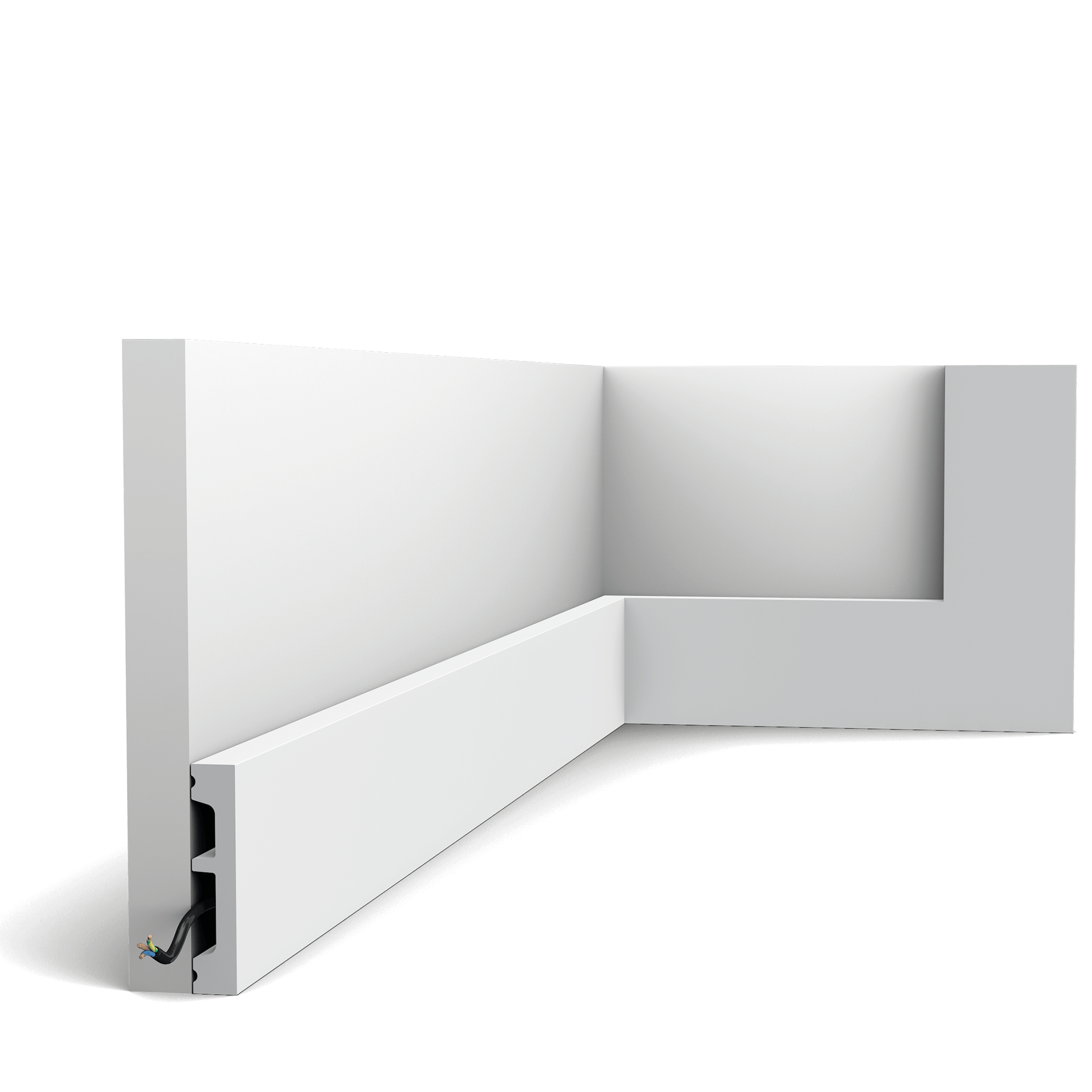 Skirting - NEW - Product finished with RAL9003 Signal white. It is not necessary to repaint this profile after installation. Our simplest skirting board is part of the SQUARE family. Use this multifunctional profile to fit your entire home with the same skirting board. All you need to do is select the correct size to fit your space.