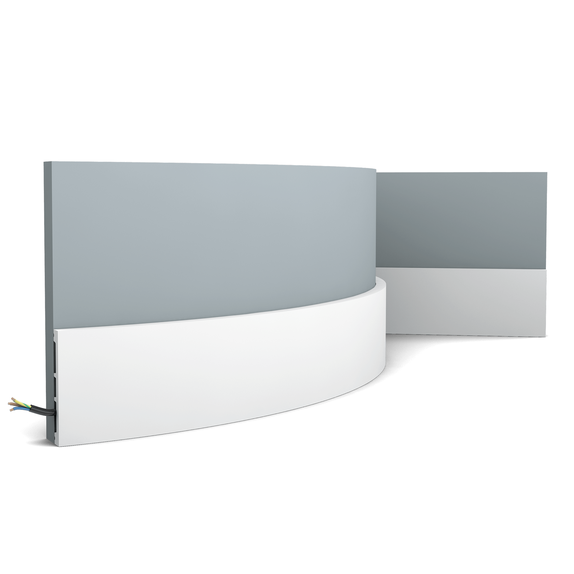 Flexible version of the SX163. Our simplest skirting board is part of the SQUARE family. Thanks to its Flex technology, curved walls and surfaces are no problem. Installation remark: It is necessary to screw this profile on the wall. Flex Radius: R min = 35 cm